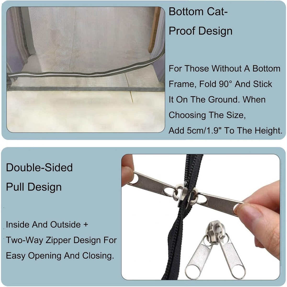 DS NA Reinforced cat screen door, flexible screen door with zipper, anti-theft d