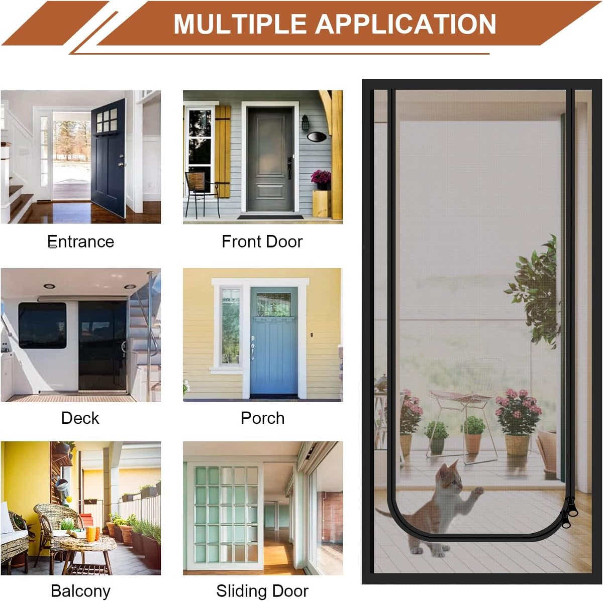 DS NA Reinforced cat screen door, flexible screen door with zipper, anti-theft d