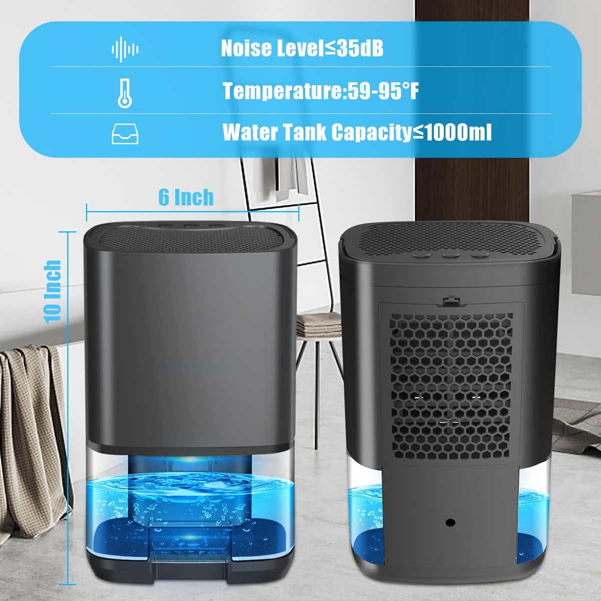 DS NA Ultra-quiet smart air dehumidifier - 1L capacity - Dehumidifier