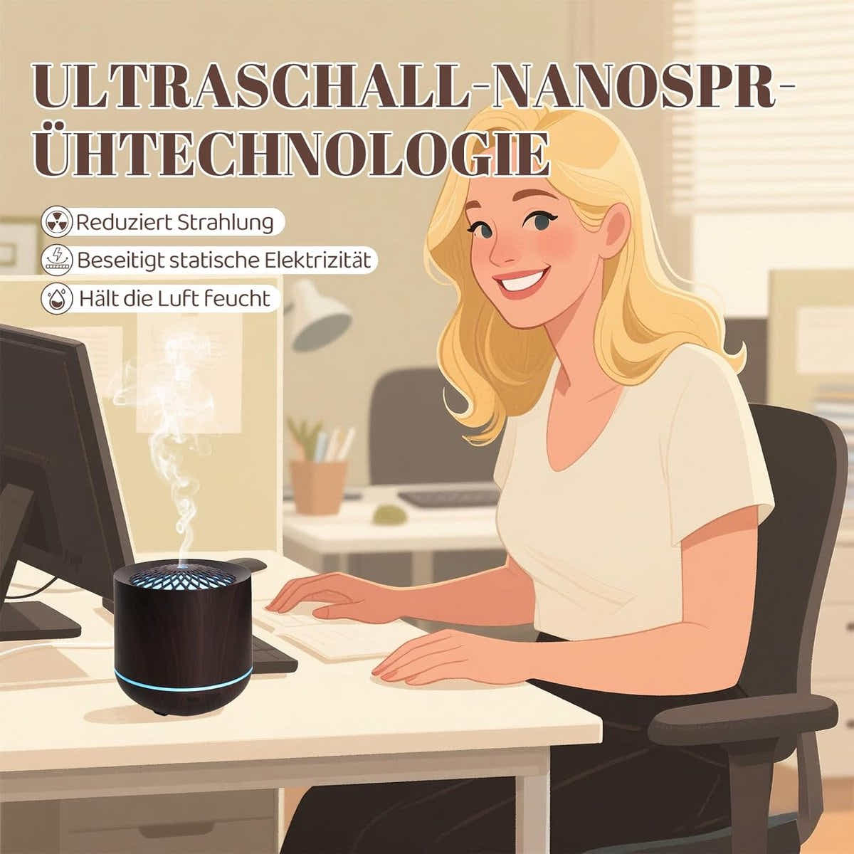 DS NA Humidifiers - Aromatherapy Humidifier - 300ml Diffuser  7-Color LED