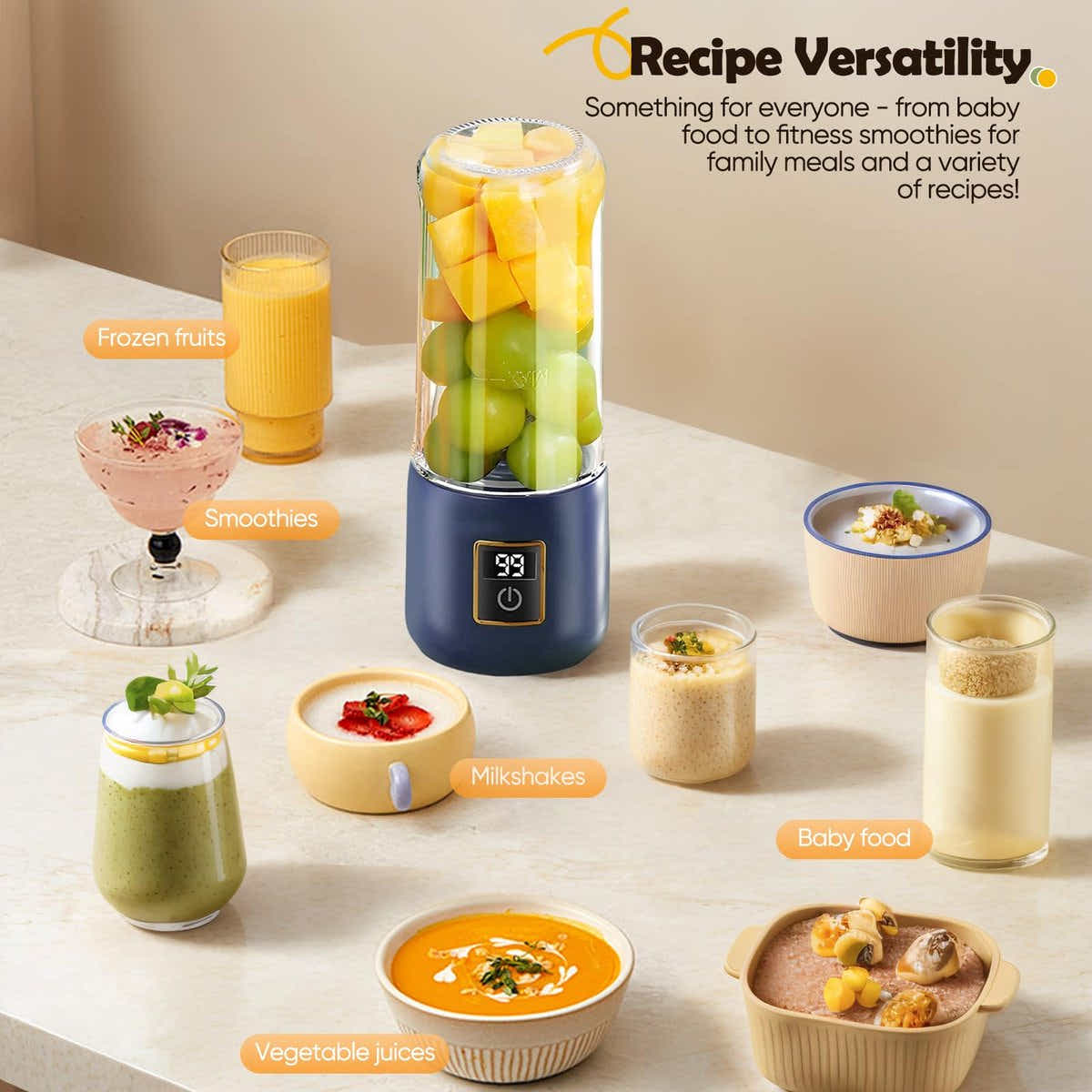 DS NA Portable Blender - Mini Blender - 12 Blades - Portable - On-the-Go Blender