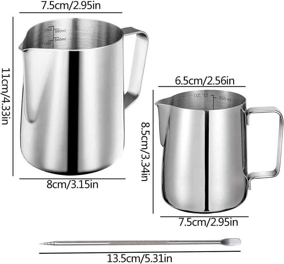 DS NA Stainless steel milk jug, 2 pieces, frothers, pitchers, 350 ml, 600 ml, st