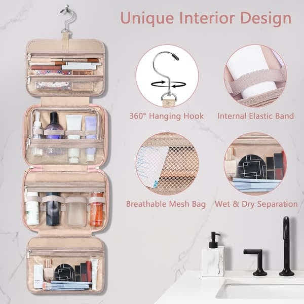 DS NA Pink Hanging Travel Toiletry Bag – Large Makeup Organizer Bag