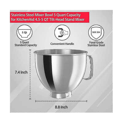 DS NA 304 Stainless Steel Bowl Compatible with KitchenAid Classic and Artisan 4.