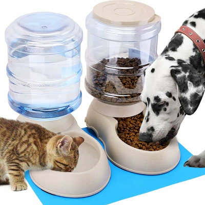 DS NA Automatic Pet Food and Water Dispenser 3.8L for Cats and Dogs, 2-Pack