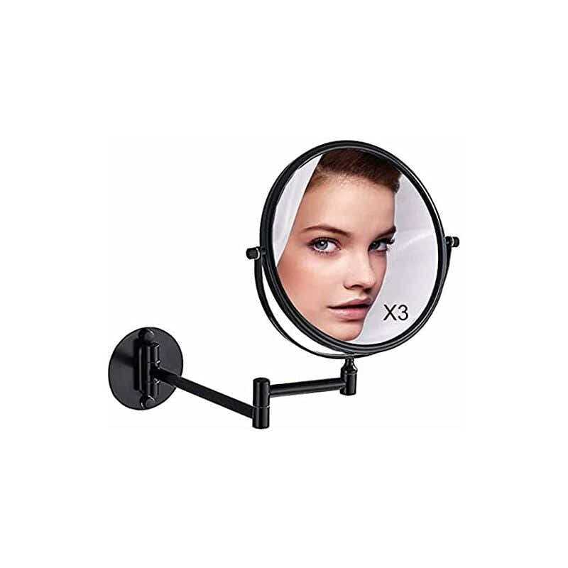 DS NA Wall Mounted Makeup Mirror 20cm Black 3 Pack 360 Rotatable Extendable Doub