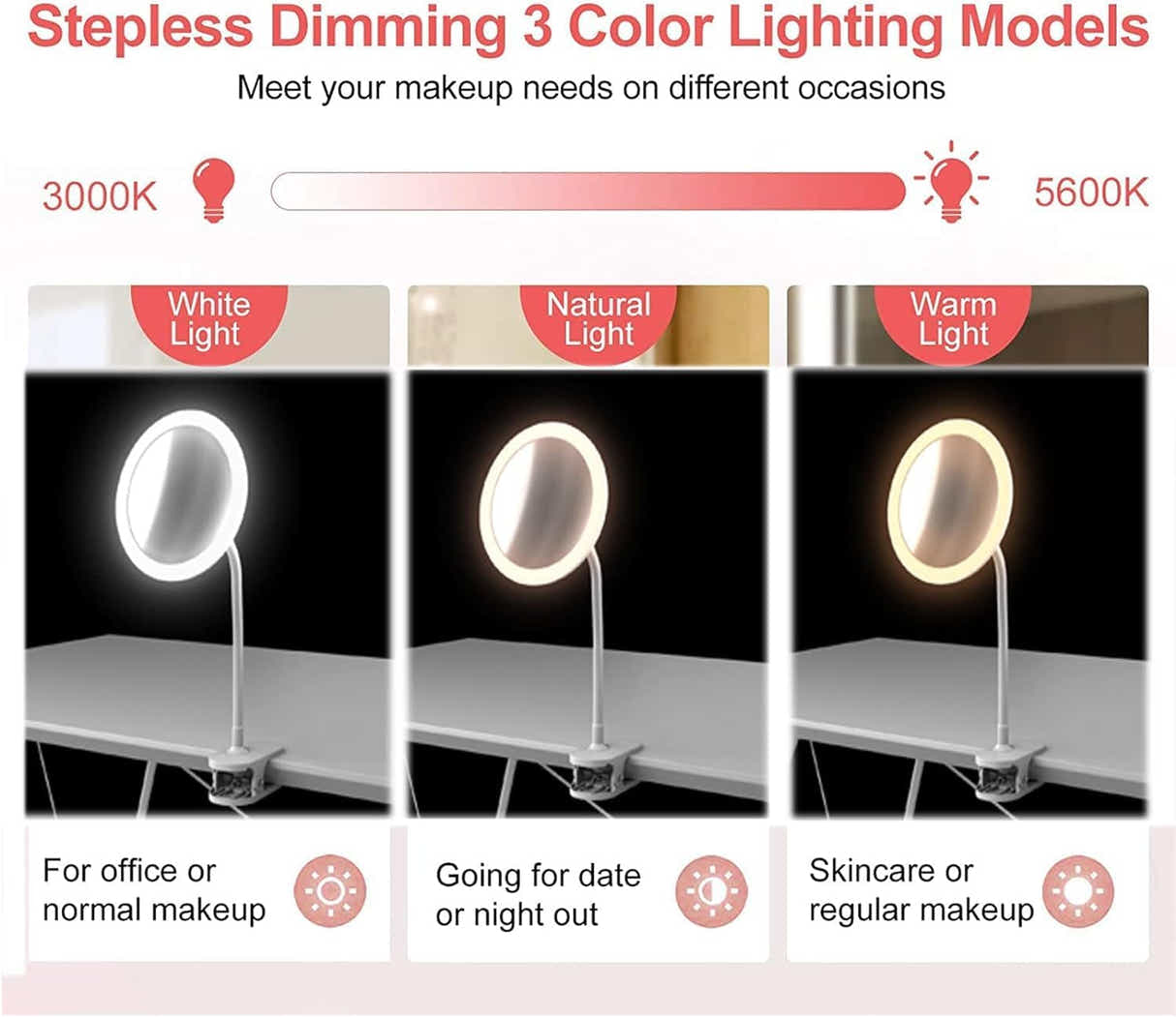 DS NA New Clip-on Magnifying Mirror with LED Light, Rechargeable Light Up Makeup