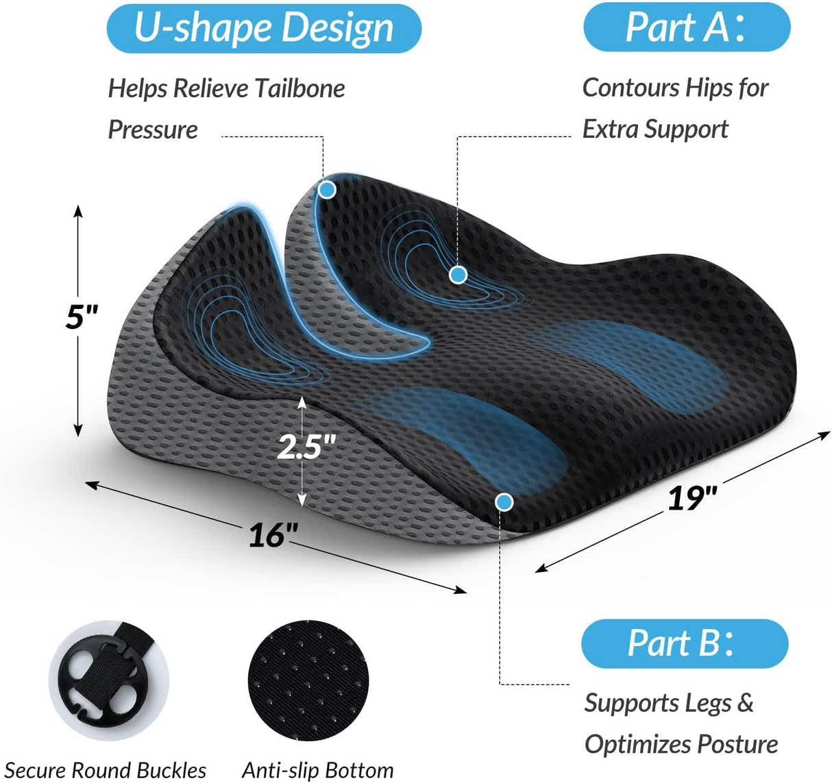 DS NA Wedge Car Seat Cushion for Driving, Innovative Seat Cushion with Honeycomb