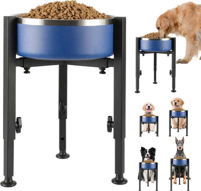 DS NA Dog Food Bowl Stand - Metal Elevated Dog Food Dispenser - Adjustable Dog F