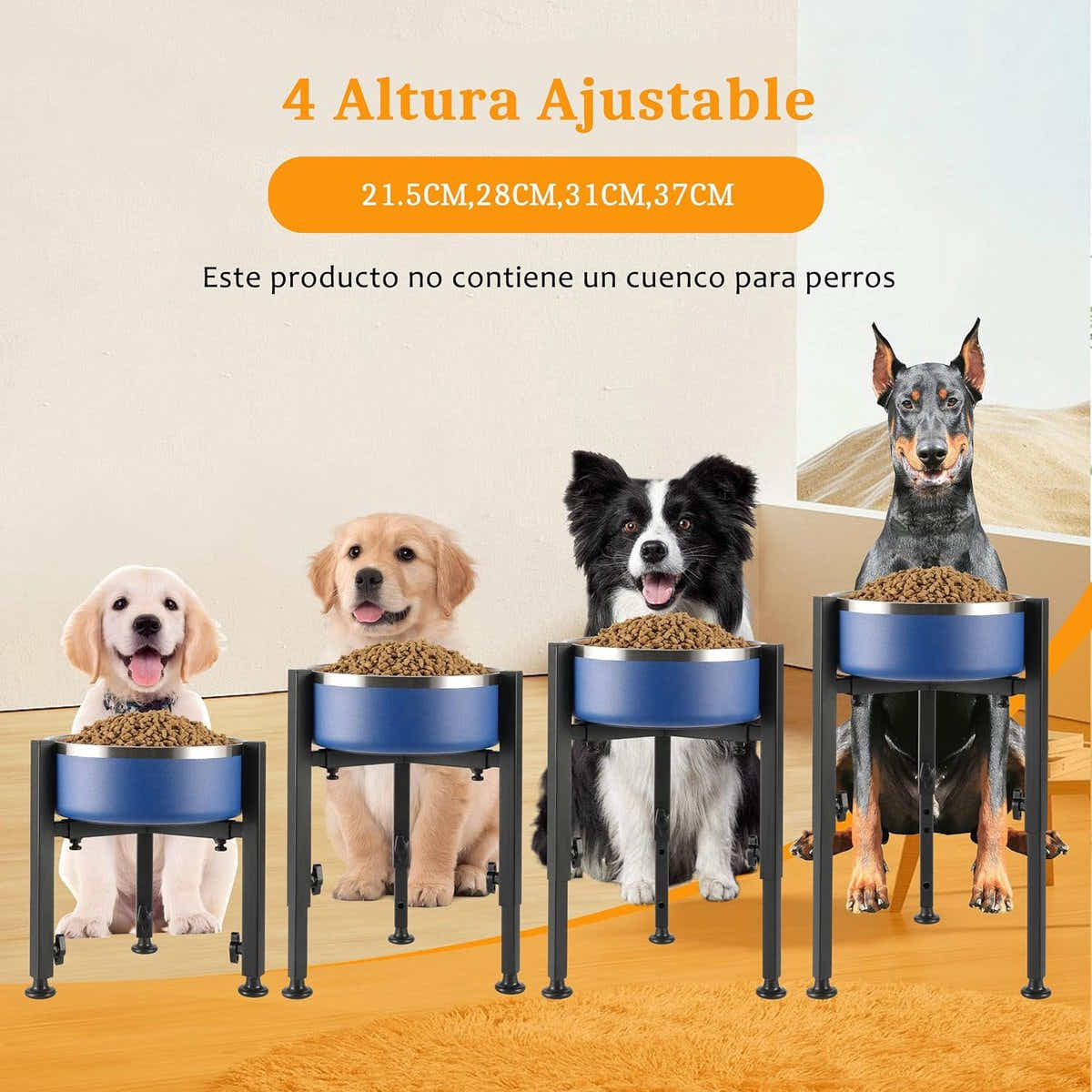 DS NA Dog Food Bowl Stand - Metal Elevated Dog Food Dispenser - Adjustable Dog F