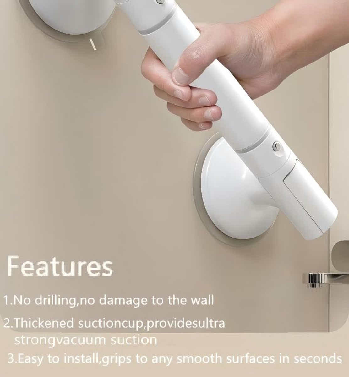 DS NA Suction Cup Shower Handle – Bathroom Safety Grab Bar for Shower & Toilet
