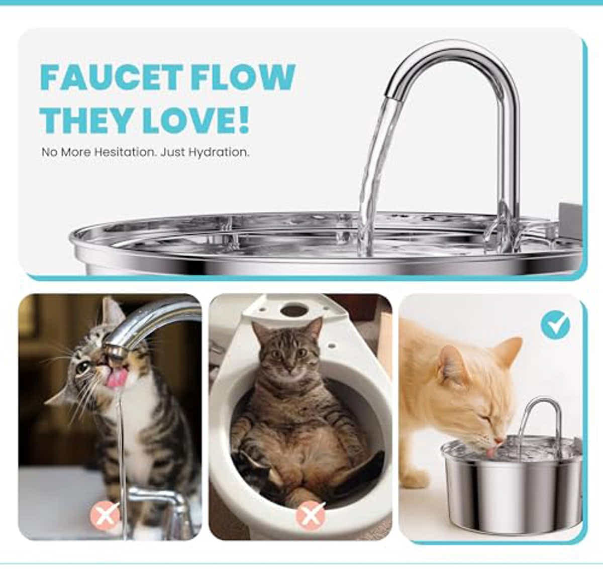DS NA Cat Drinking Fountain – Quiet 3.2L Stainless Steel Water Fountain