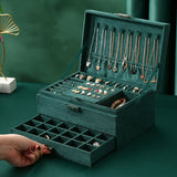 DS NA Velvet Jewelry Box with Lock - 3-Layer - Large Jewelry Organizer for Women