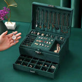 DS NA Velvet Jewelry Box with Lock - 3-Layer - Large Jewelry Organizer for Women