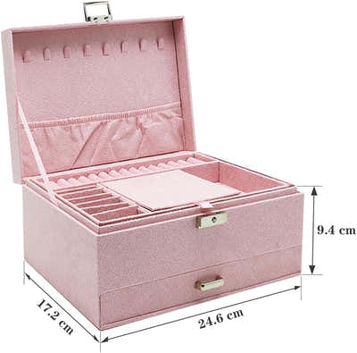 DS NA Velvet Jewelry Box with Lock – 3-Layer Large Jewelry Organizer