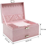 DS NA Velvet Jewelry Box with Lock – 3-Layer Large Jewelry Organizer