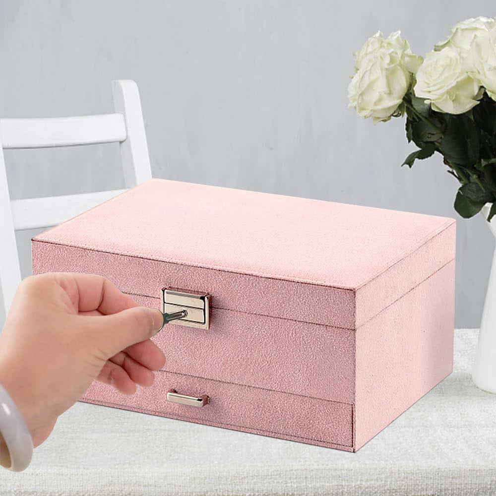 DS NA Velvet Jewelry Box with Lock – 3-Layer Large Jewelry Organizer