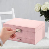 DS NA Velvet Jewelry Box with Lock – 3-Layer Large Jewelry Organizer