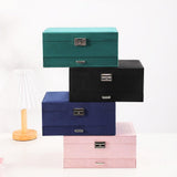 DS NA Velvet Jewelry Box with Lock – 3-Layer Large Jewelry Organizer