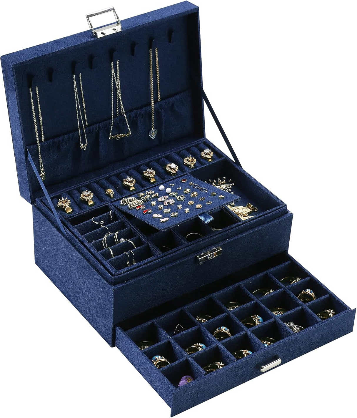 DS NA Velvet Jewelry Box – 3-Layer Organizer with Lock