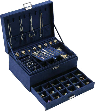 DS NA Velvet Jewelry Box – 3-Layer Organizer with Lock