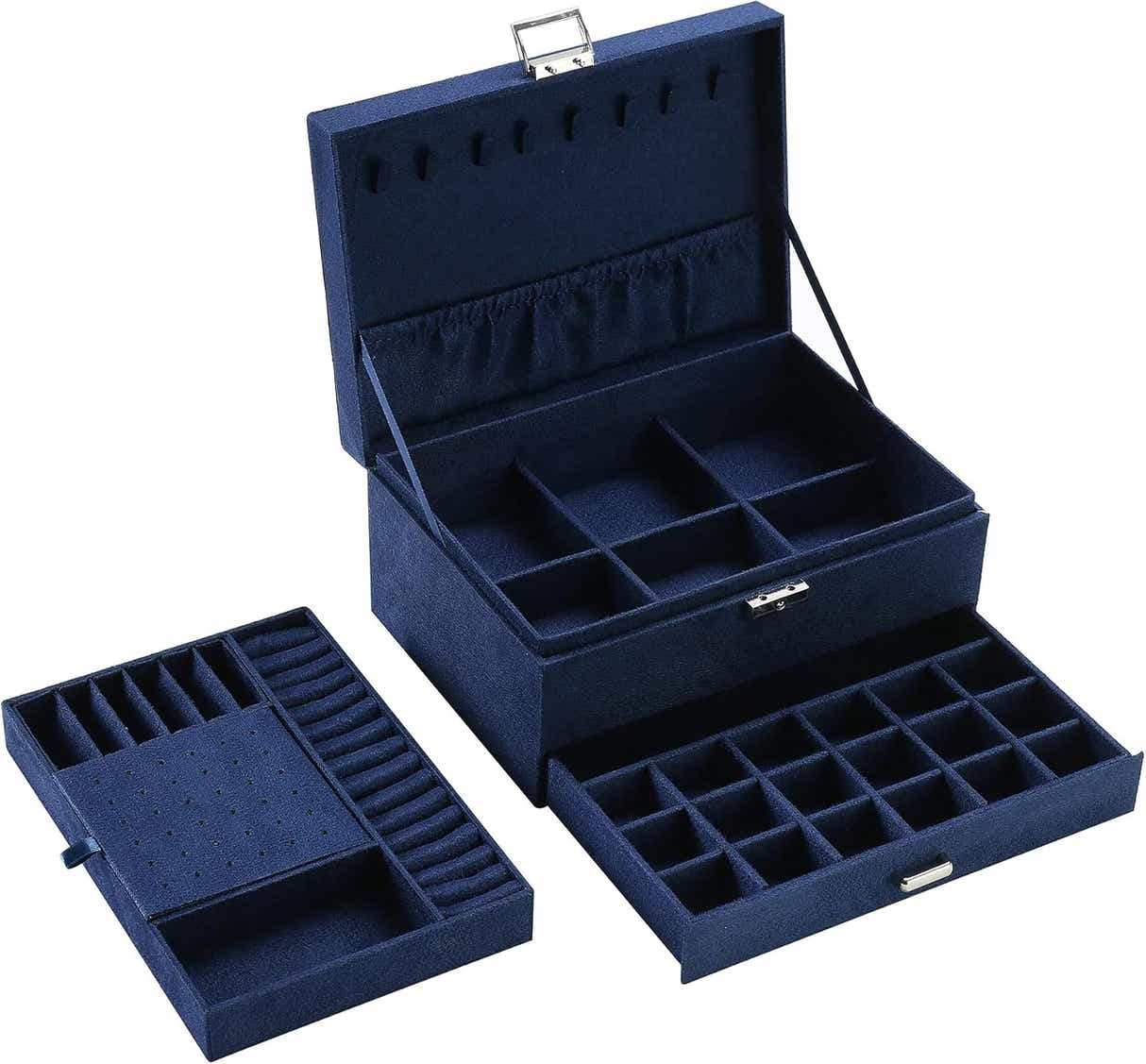DS NA Velvet Jewelry Box – 3-Layer Organizer with Lock