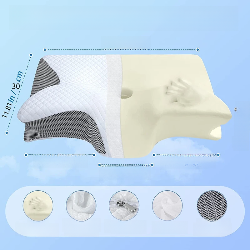 DS NA Viscoelastic Neck Pillow, Ergonomic Contour 2-in-1 Neck Pain Orthopedic