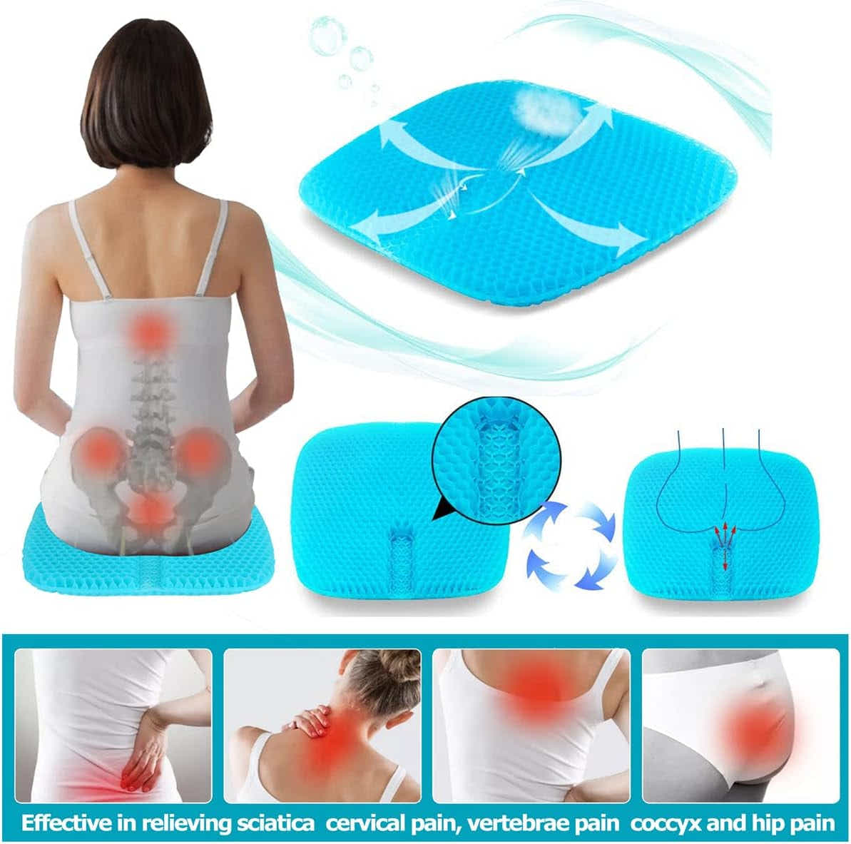 DS NA Gel Seat Cushion for Long-Term Sitting, Gel Cushions for Pressure Relief