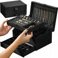 DS NA Black Jewelry Box with Key Lock – Multi-Compartment for Organized Storage