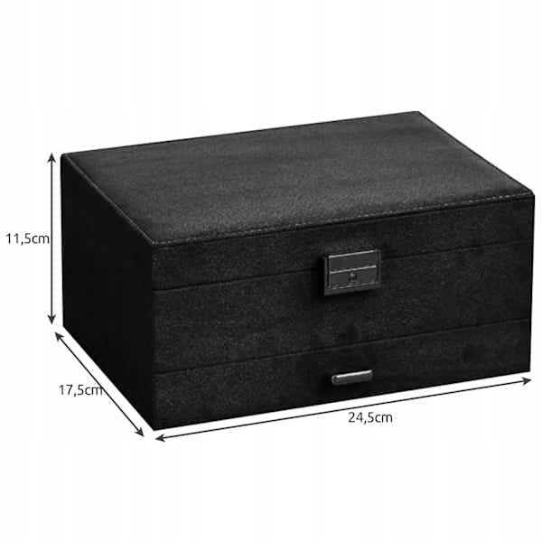 DS NA Black Jewelry Box with Key Lock – Multi-Compartment for Organized Storage