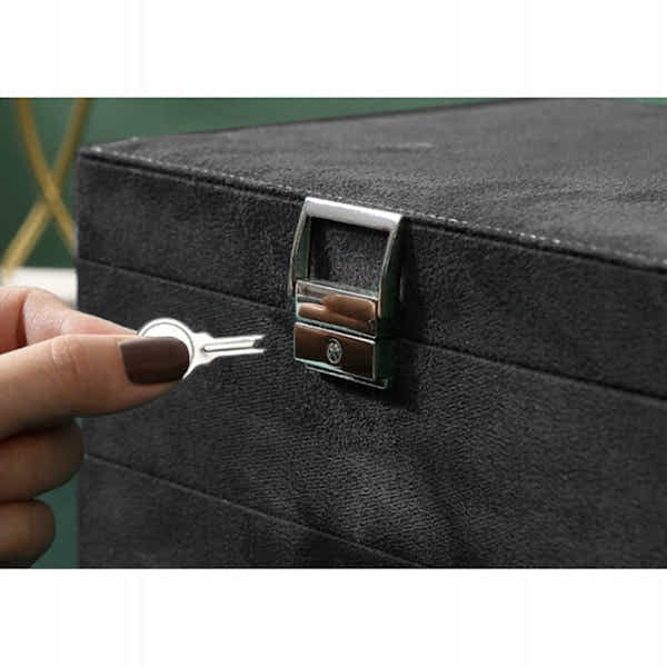DS NA Black Jewelry Box with Key Lock – Multi-Compartment for Organized Storage