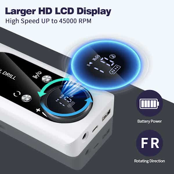 DS NA [CA] Fast and Efficient 45000 rpm Rechargeable Portable Electric Nail File
