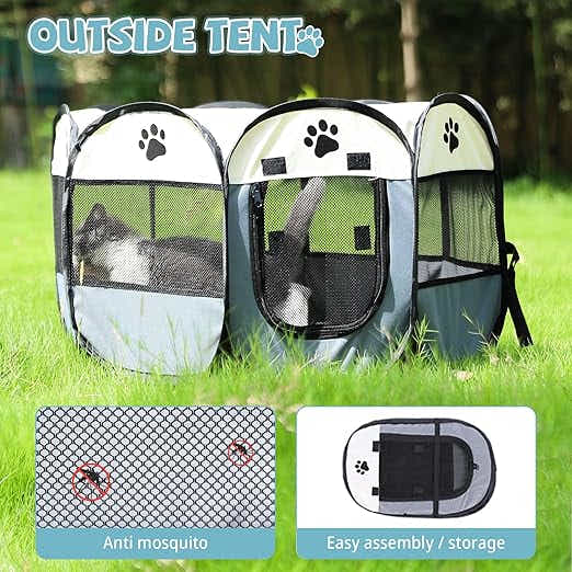 DS NA Portable Pet Playpen – Foldable Octagon Dog & Cat Tent  - Oxford Cloth