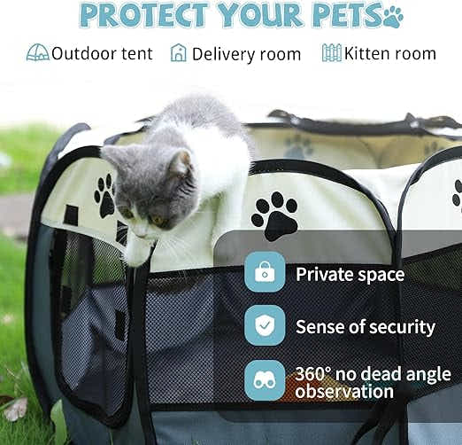 DS NA Portable Pet Playpen with Oxford Cloth, Foldable Octagon Dog & Cat Tent W