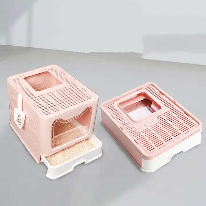 DS NA Foldable Cat Litter Box with Pull-Out Tray -Easy Cleaning and Anti-Splash