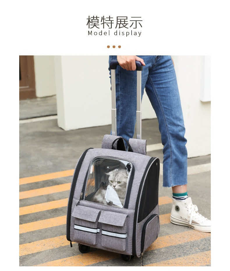 DS NA Grey 3-in-1 Pet Carrier: Rolling Backpack with Collapsible Design