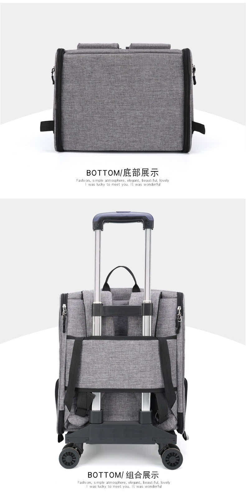 DS NA Grey 3-in-1 Pet Carrier: Rolling Backpack with Collapsible Design