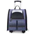 DS NA light Blue 3-in-1 Pet Carrier: Rolling Backpack with Collapsible Design