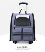 DS NA light Blue 3-in-1 Pet Carrier: Rolling Backpack with Collapsible Design