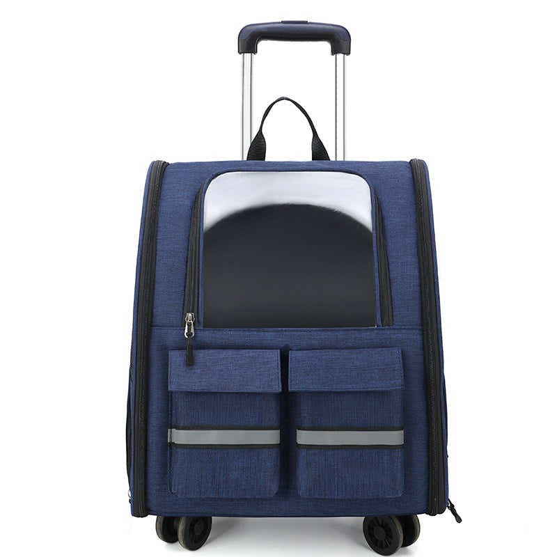 DS NA Blue 3-in-1 Pet Carrier: Rolling Backpack with Collapsible Design