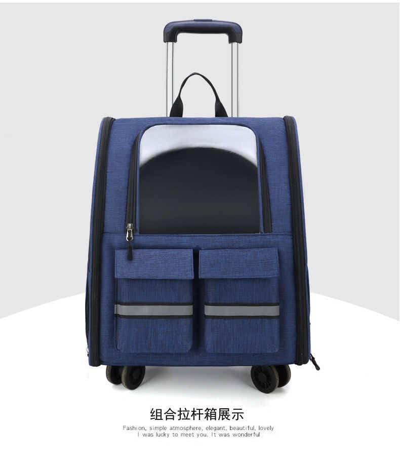 DS NA Blue 3-in-1 Pet Carrier: Rolling Backpack with Collapsible Design