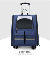 DS NA Blue 3-in-1 Pet Carrier: Rolling Backpack with Collapsible Design