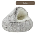 DS NA Cozy Coffee Plush Hooded Pet Bed - Ultra Soft Long Fur Cave Bed for Small