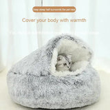 DS NA Cozy Coffee Plush Hooded Pet Bed - Ultra Soft Long Fur Cave Bed for Small