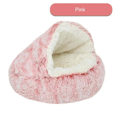 DS NA Cozy Pink Plush Hooded Pet Bed - Ultra Soft Long Fur Cave Bed for Small Pe