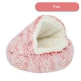DS NA Cozy Pink Plush Hooded Pet Bed - Ultra Soft Long Fur Cave Bed for Small Pe
