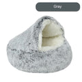 DS NA Cozy Gray Plush Hooded Pet Bed - Ultra Soft Long Fur Cave Bed