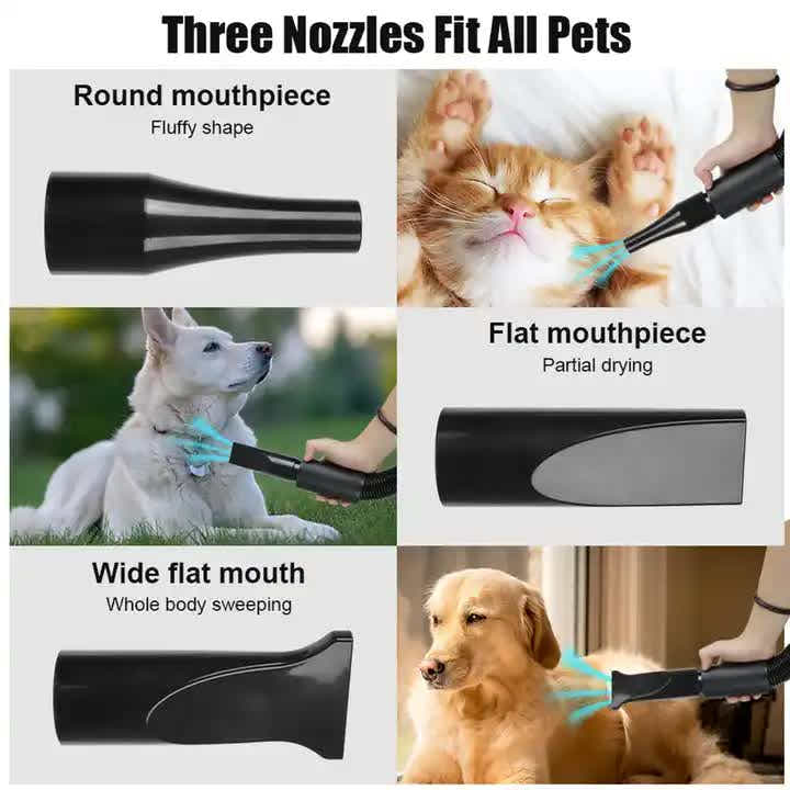 DS NA Pet Hair Dryer with Multiple Nozzles - Powerful and Quiet for Dogs & Cats