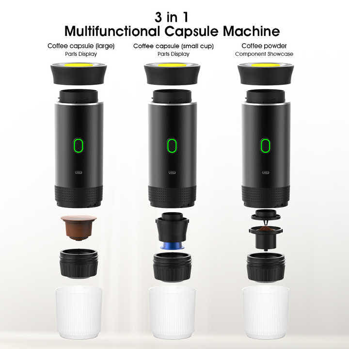DS NA White Portable Espresso Coffee Machine - Universal 3-in-1 Capsule, Coffee