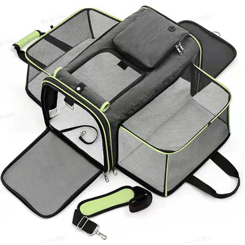 DS NA Gray Green Foldable Portable Pet Carrier Bag – Large Capacity Travel